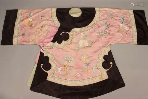 Chinese Late Qing Dynasty Lavender Satin Damask