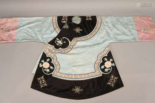 Chinese Late Qing Dynasty Pale Blue Satin Damask