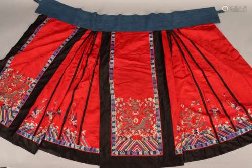 Chinese Late Qing Dynasty Red Satin Wedding Skirt,