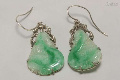 Pair of Chinese Jade Earrings,