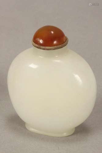 Chinese White Jade Snuff Bottle and Stopper,