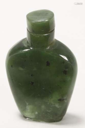 Chinese Spinach Jade Snuff Bottle and Stopper,