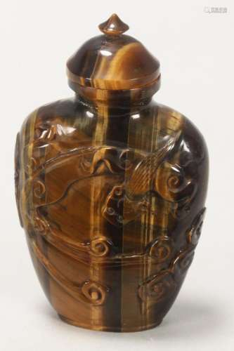Chinese Tigers Eye Snuff Bottle and Stopper,