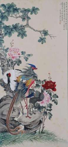 A Chinese Scroll Painting By Chen Xiaocui