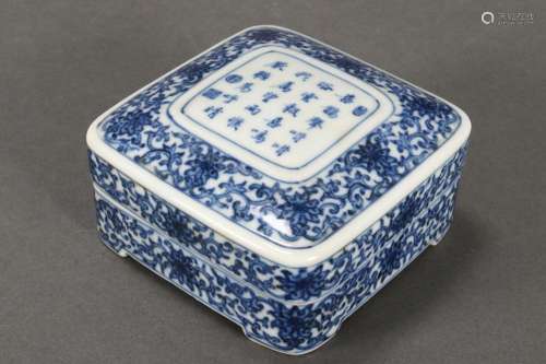Chinese Blue and White Porcelain Ink Box and Cover