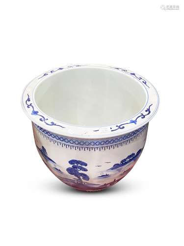 Large Chinese Blue and White Porcelain Jardiniere,