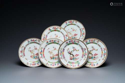 Lot 1058: SIX CHINESE FAMILLE ROSE PLATES WITH BLOSSOMING BR...