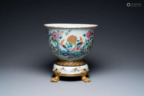 Lot 1060: A CHINESE FAMILLE ROSE JARDINIERE ON ORMOLU BRONZE...