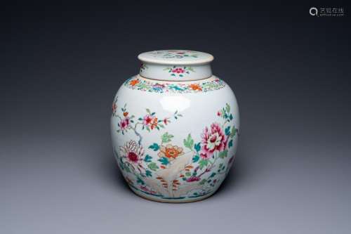 Lot 1063: A CHINESE FAMILLE ROSE COVERED JAR WITH FLORAL DES...