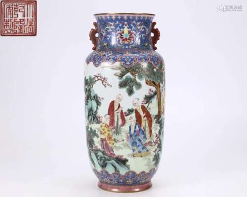 A Famille Rose Figural Story Vase Qing Dyn.