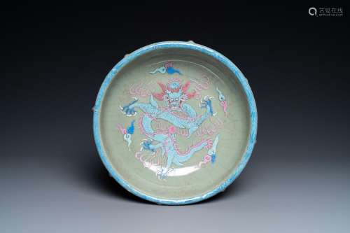 Lot 1069: A CHINESE ENAMELLED CELADON-GLAZED CENSER WITH A D...