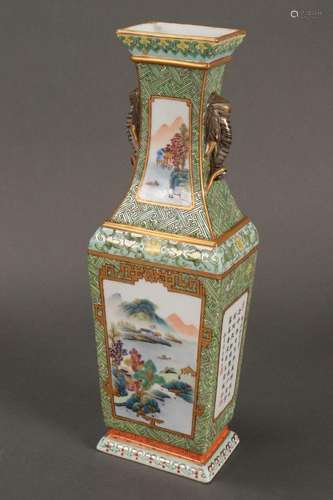 Fine Chinese Twin Handled Facetted Porcelain Vase,