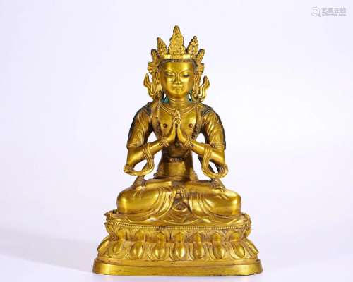 A Tibetan Bronze-gilt Crown Buddha