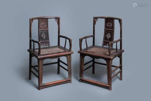 Lot 1084: A PAIR OF CHINESE CARVED WOODEN CHAIRS WITH WICKER...