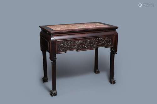 Lot 1085: A CHINESE WOODEN MARBLE TOP TABLE, 19/20TH C.