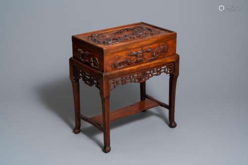 Lot 1092: A CHINESE WOODEN CASKET ON STAND, 19/20TH C.
