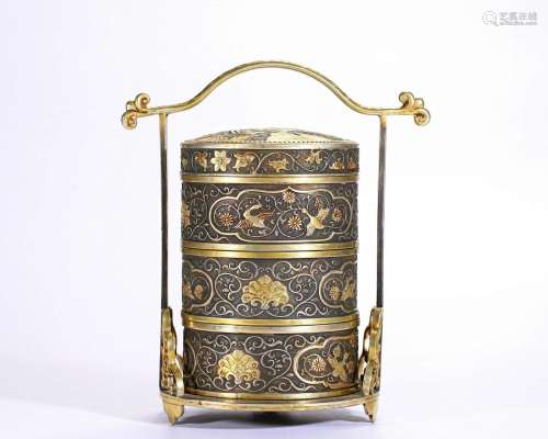 A Copper Alloy and Gilt Food Box Qing Dyn.