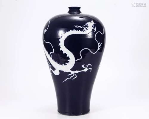 A Blue and White Reserve Decorated Vase Meiping Ming