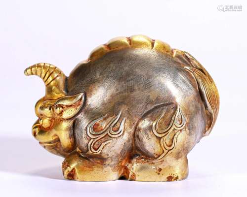 A Copper Alloy and Partly Gilt Beast Qing Dyn.