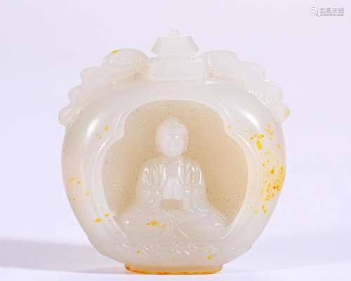 A Carved White Jade Buddha Qing Dyn.