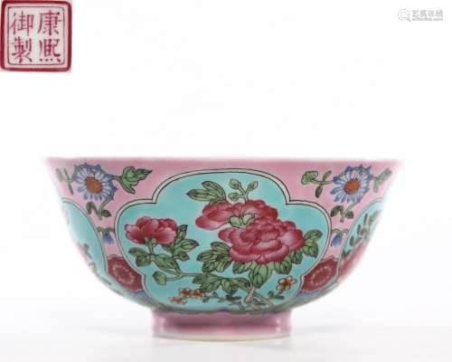 A Famille Rose Peony Bowl Qing Dyn.