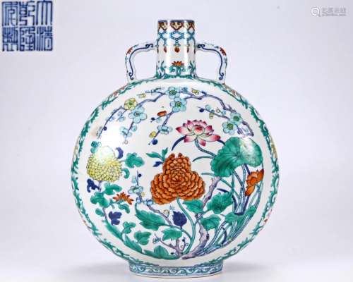 A Doucai Glaze Floral Bianhu Qing Dyn.