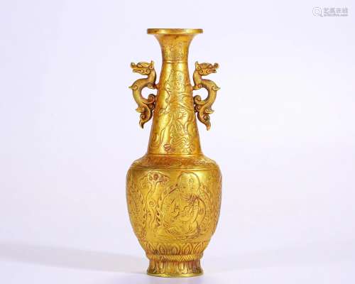 A Bronze-gilt Dragon Vase Qing Dyn.