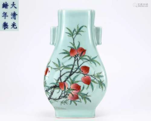 A Famille Rose Peaches Arrow Vase Qing Dyn.