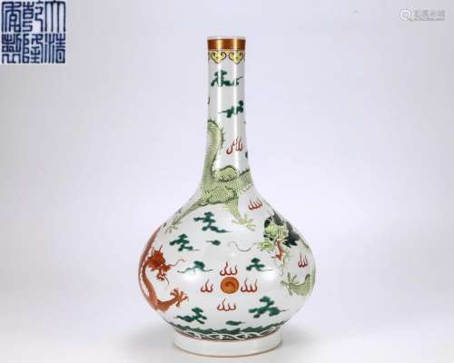 A Famille Rose Dragon Bottle Vase Qing Dyn.