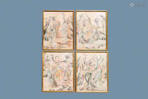 FOUR SCENES WITH LUOHANS', 19TH C.