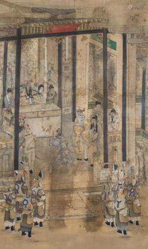 PALACE SCENE WITH SOLDIERS', QING