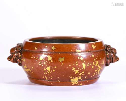 A Bronze Gold Splashed Censer Qing Dyn.