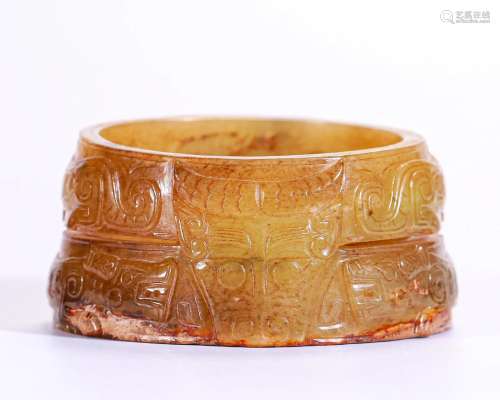 A Carved Creamy and Russet Jade Cong Han Dyn.