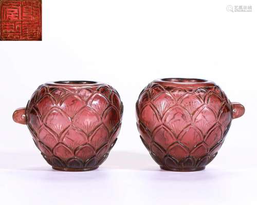 Pair Peking Glass Bird Feeders Qing Dyn.