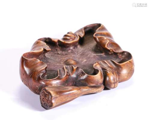 A Carved Aloes-wood Washer Qing Dyn.