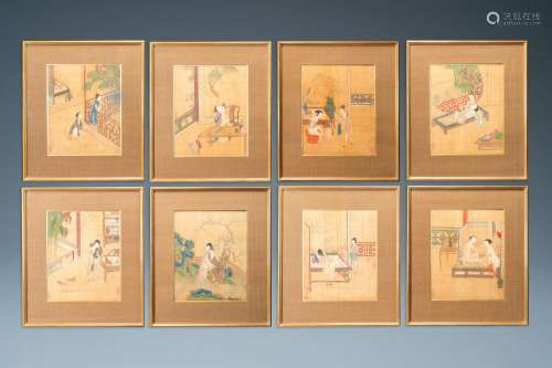 Lot 1121: CHINESE SCHOOL, INK AND COLOR ON SILK: EIGHT EROTI...