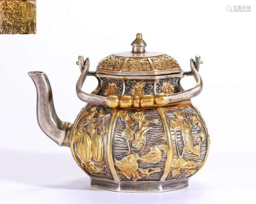 A Copper Alloy and Partly Gilt Ewer Qing Dyn.