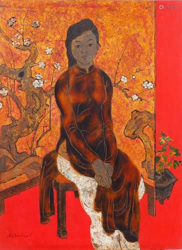 NGUYEN TIN TRINH "Jeune fille pensive au paravent"...