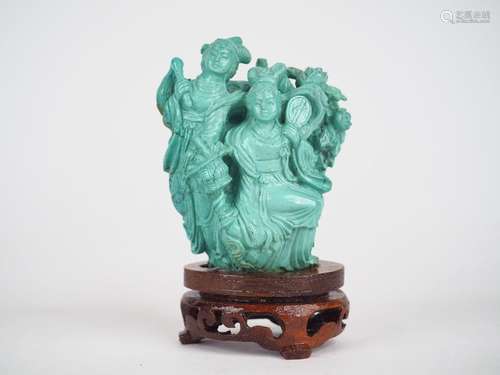 Groupe en turquoise "Guanyin et un enfant assis sur un ...