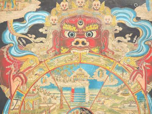 Thangka représentant une divinité tantrique enlassant sa çak...