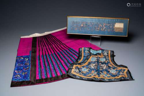 Lot 1145: A CHINESE EMBROIDERED SILK JACKET, A SKIRT AND A S...