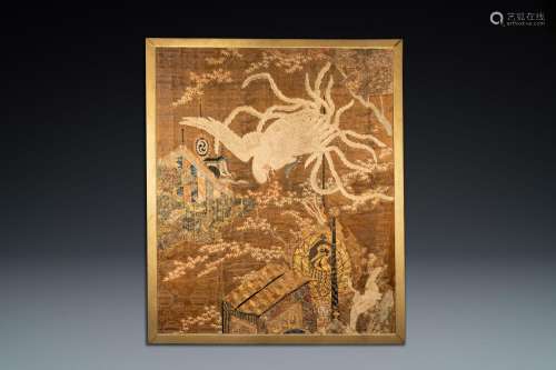 Lot 1162: A LARGE JAPANESE SILK EMBROIDERY WITH A PHOENIX, M...