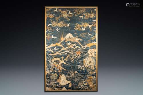 Lot 1163: A LARGE JAPANESE SILK EMBROIDERY WITH MOUNT FUJI, ...