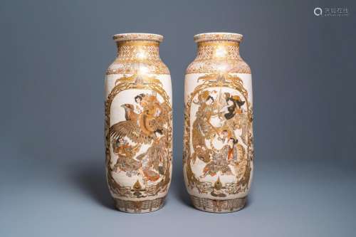 Lot 1182: A PAIR OF TALL JAPANESE SATSUMA VASES, MEIJI, 19TH...