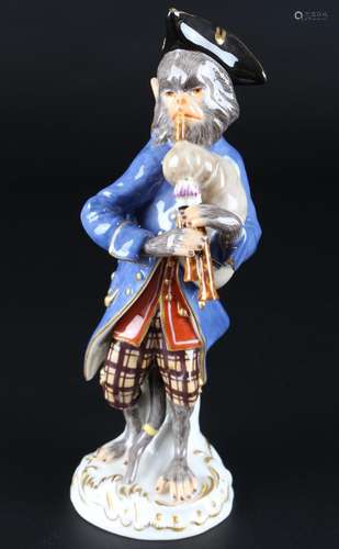 Meissen Affenkapelle Dudelsackpfeifer, bagpiper monkey chape...