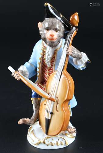 Meissen Affenkapelle Bassgeiger, bass violinist monkey chape...