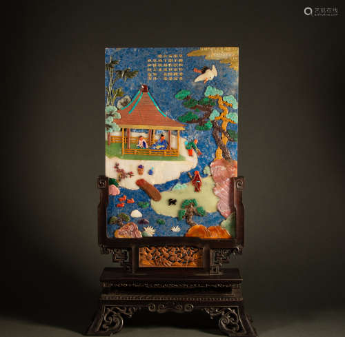 Qing Dynasty - Lapis Lazuli Hundred Treasures Inlaid Screen