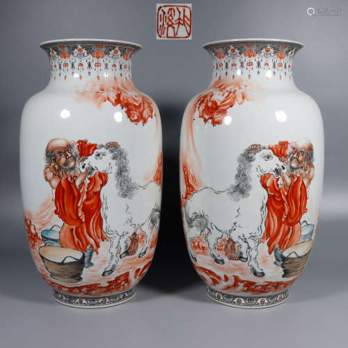 Qing Dynasty - Pastel figure vase [pair]
