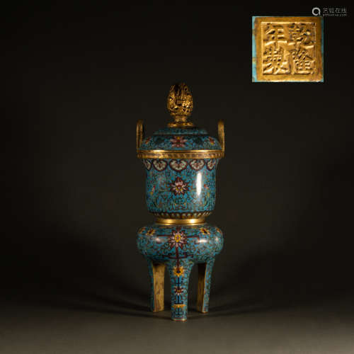 Qing  Dynasty - Gilt bronze cloisonne censer