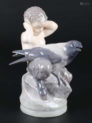 Royal Copenhagen Faun mit Krähe, faun with crow,